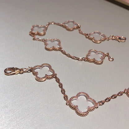 [Lunabriance]CLOVER 5 MOTIF ROCK CRYSTAL PINK GOLD BRACELET