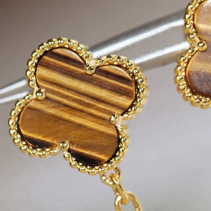 [Lunabriance]CLOVER  2 MOTIF  TIGER EYE CARNELIAN EARRINGS