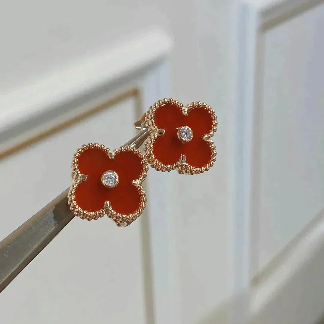 [Lunabriance]CLOVER MEDIUM 1 MOTIFS CARNELIAN  DIAMOND earrings