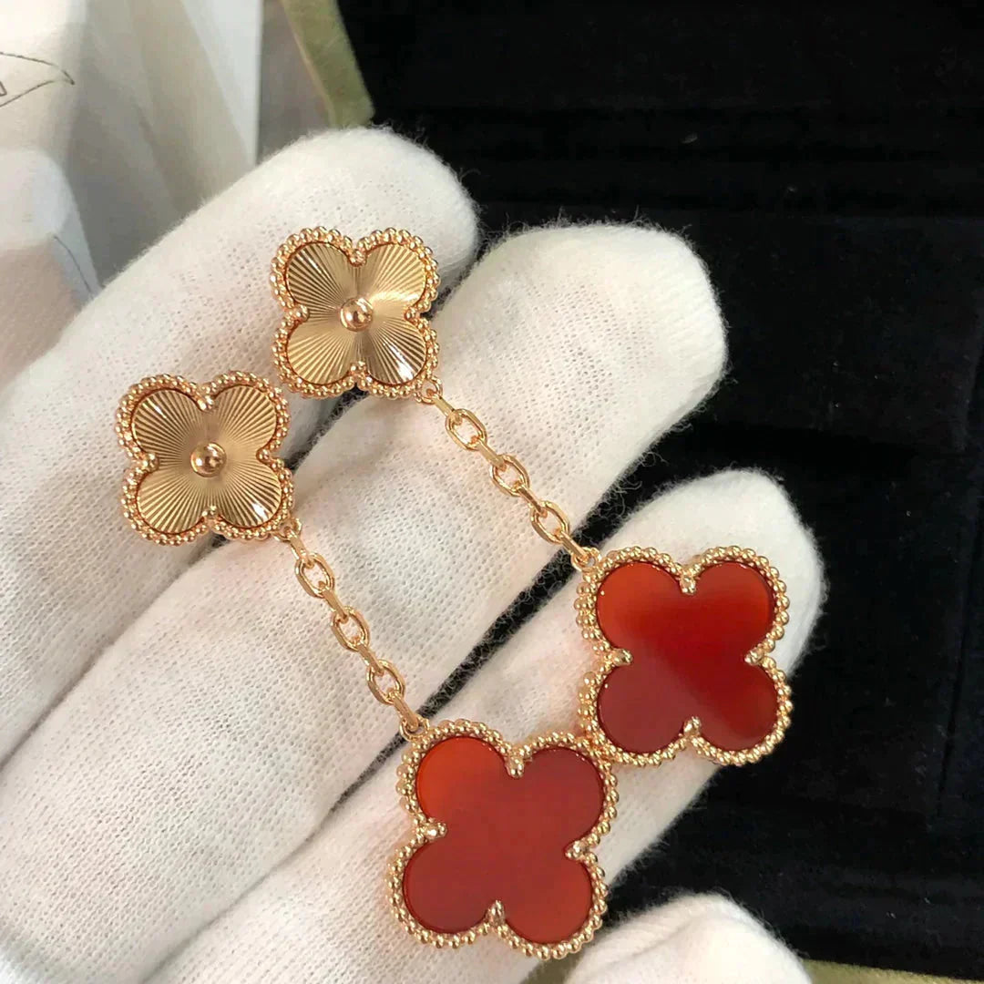 [Lunabriance]CLOVER 2 MOTIF  LASER CARNELIAN EARRINGS