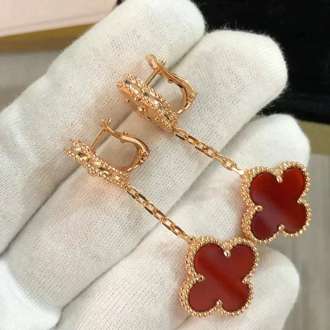 [Lunabriance]CLOVER 2 MOTIF  LASER CARNELIAN EARRINGS