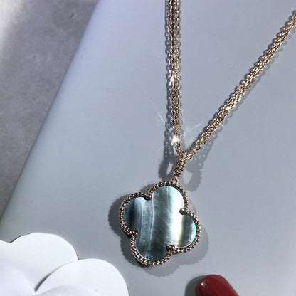 [Lunabriance]CLOVER 25MM GOLD DARK MOP BIG CLOVER NECKLACE