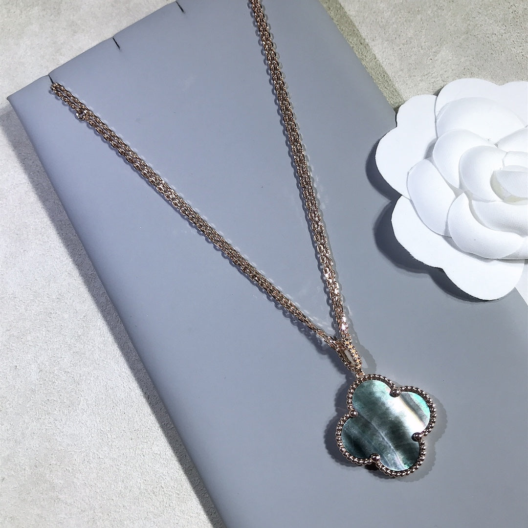 [Lunabriance]CLOVER 25MM GOLD DARK MOP BIG CLOVER NECKLACE