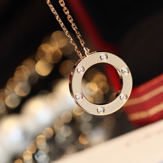 [Lunabriance]LOVE NECKLACE 16MM 6 DIAMONDS PINK GOLD
