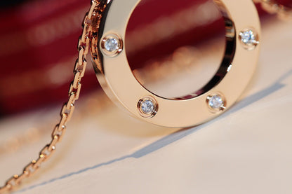 [Lunabriance]LOVE NECKLACE 16MM 6 DIAMONDS PINK GOLD