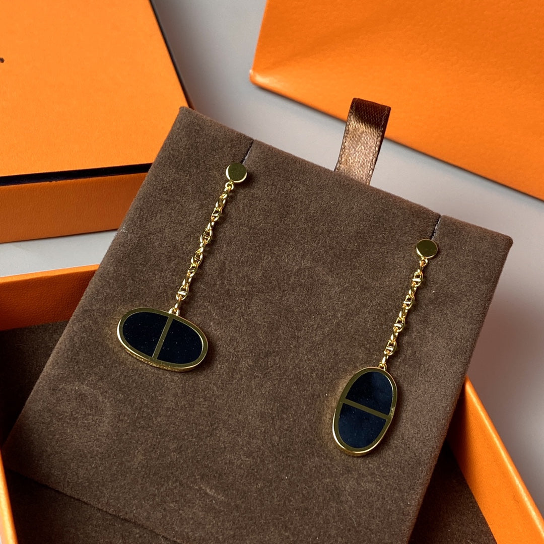 [Lunabriance]CHAINE VERSO BLACK CERAMIC EARRINGS