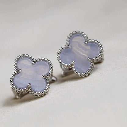 [Lunabriance]CLOVER MEDIUM 1 MOTIFS  WHITE MOP EARRINGS SILVER