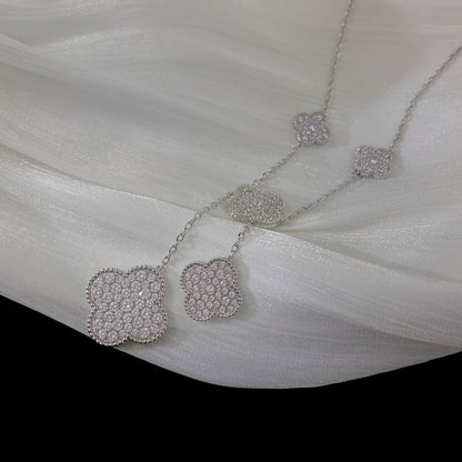 [Lunabriance]CLOVER 5 MOTIFS SILVER DIAMONDS NECKLACE
