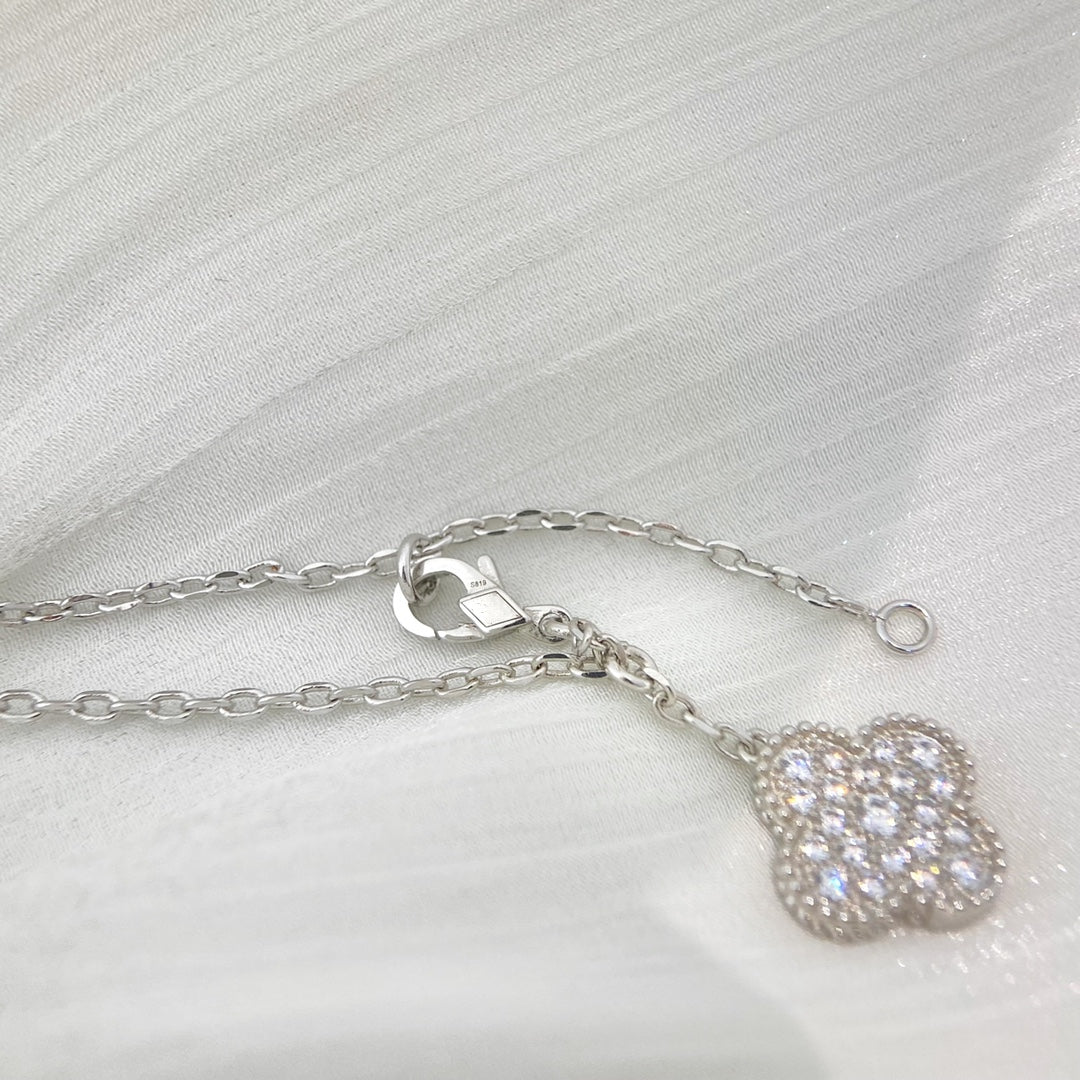 [Lunabriance]CLOVER 5 MOTIFS SILVER DIAMONDS NECKLACE
