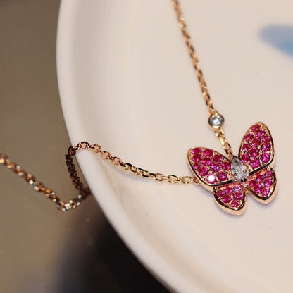 [Lunabriance]BUTTERFLY RED DIAMOND ROSE GOLD NECKLACE