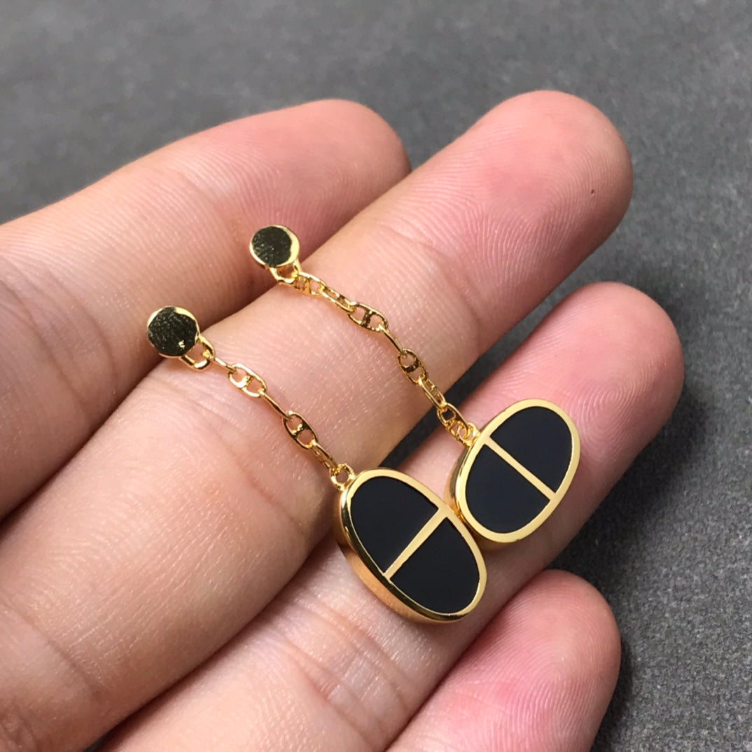 [Lunabriance]CHAINE VERSO BLACK CERAMIC SILVER EARRINGS