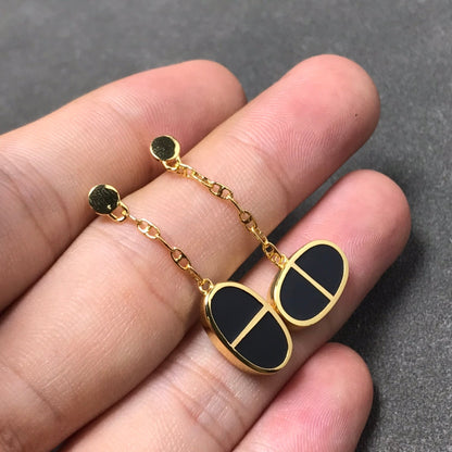 [Lunabriance]CHAINE VERSO BLACK CERAMIC SILVER EARRINGS