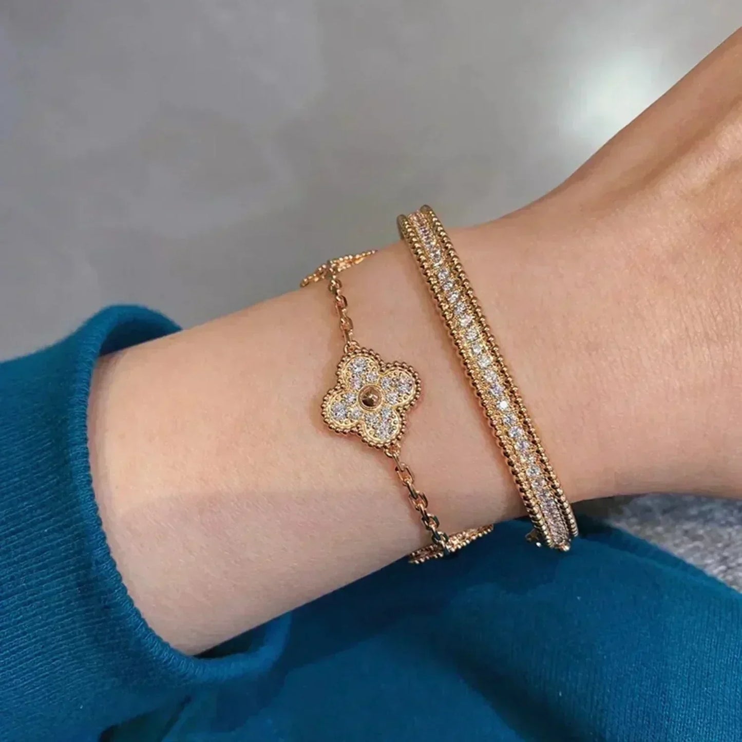 [Lunabriance]CLOVER 5 MOTIFS  FULL DIAMOND BRACELET