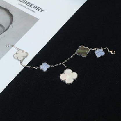 [Lunabriance]CLOVER BRACELET 5 MOTIFS MOP CHALCEDONY SILVER
