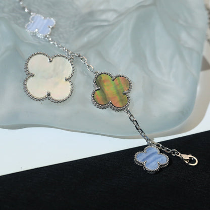 [Lunabriance]CLOVER BRACELET 5 MOTIFS MOP CHALCEDONY SILVER