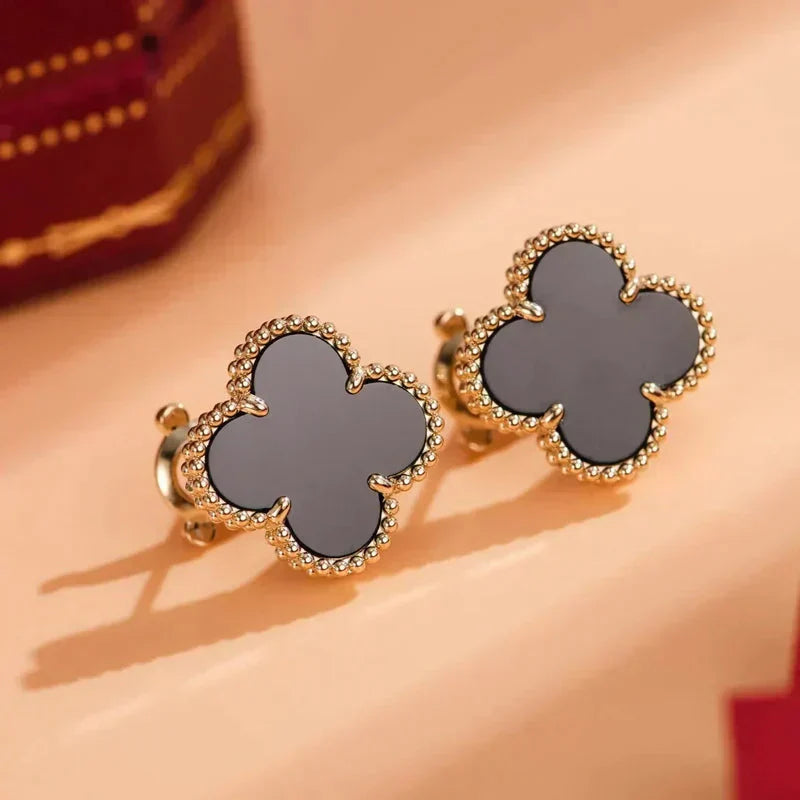 [Lunabriance]CLOVER MEDIUM 1 MOTIFS  ONYX STUD EARRINGS