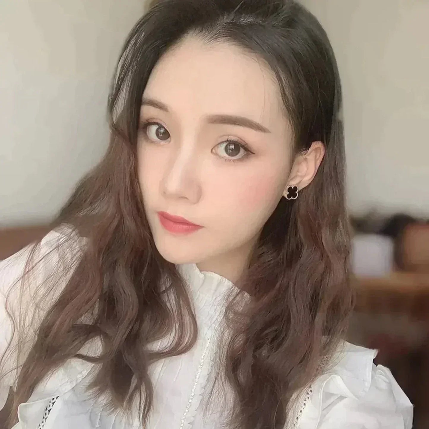 [Lunabriance]CLOVER MEDIUM 1 MOTIFS  ONYX STUD EARRINGS