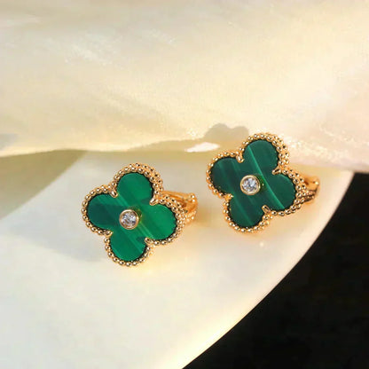 [Lunabriance]CLOVER MEDIUM 1 MOTIFS MALACHITE DIAMOND EARRINGS