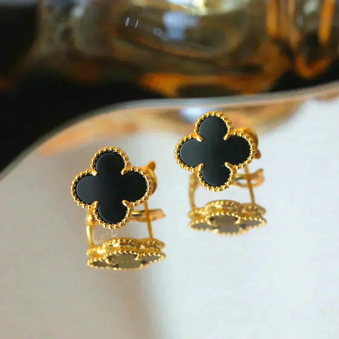 [Lunabriance]CLOVER MEDIUM 1 MOTIFS  ONYX STUD EARRINGS