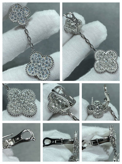 [Lunabriance]CLOVER 2 MOTIFS DIAMOND PAVED SILVER EARRINGS