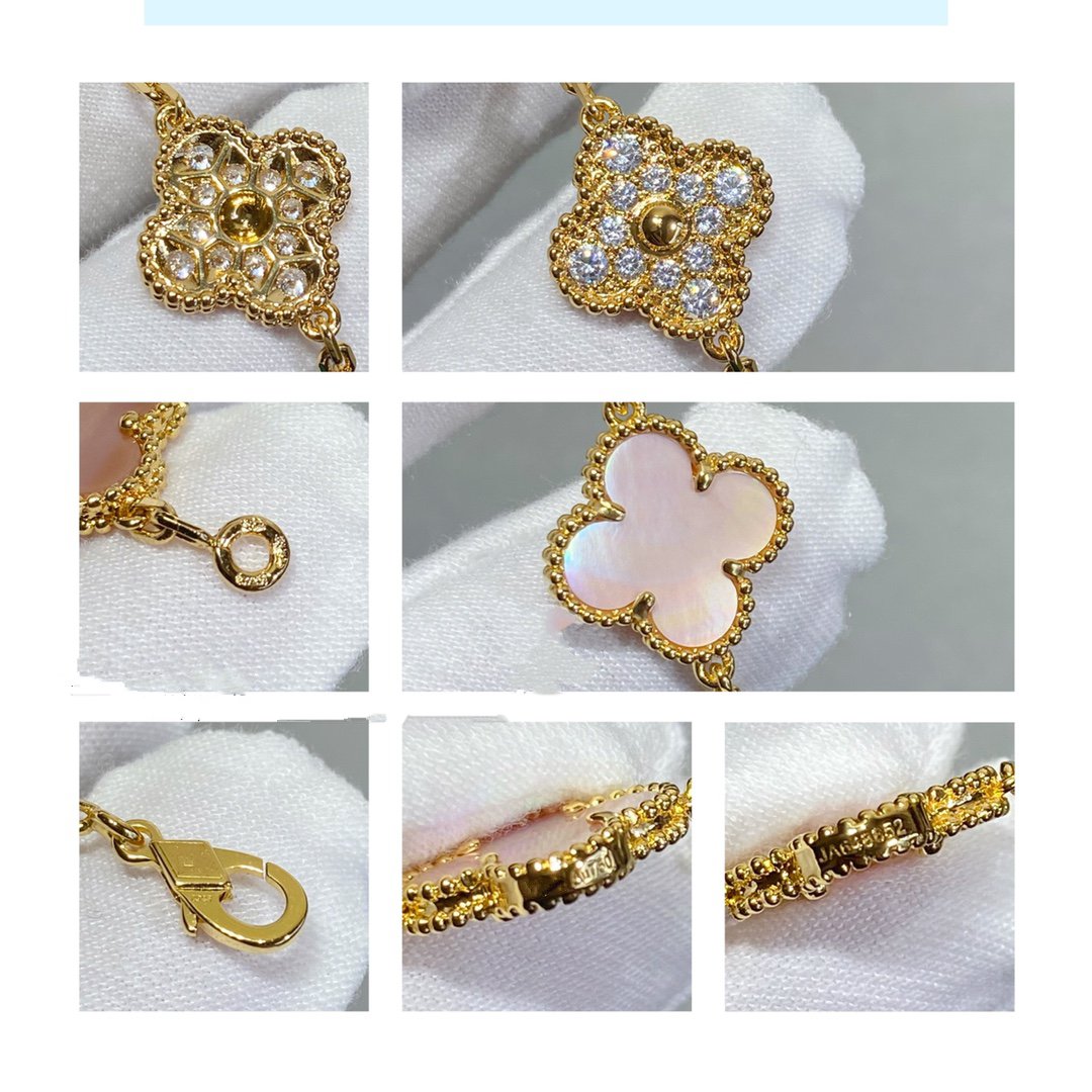 [Lunabriance]CLOVER 5 MOTIF DIAMOND PINK MOP PINK GOLD BRACELET