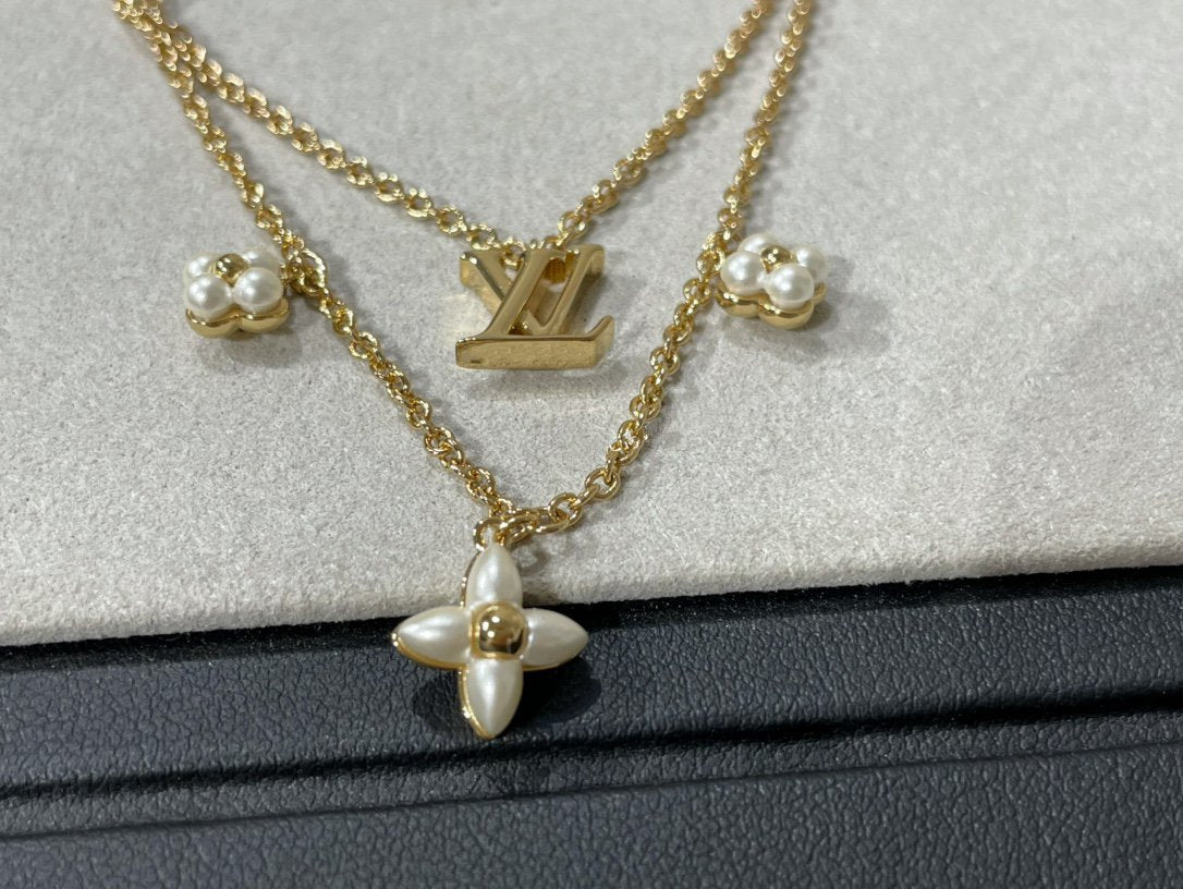 [Lunabriance]FLOWERGRAM GOLD MOP DOUBLE ROW NECKLACE