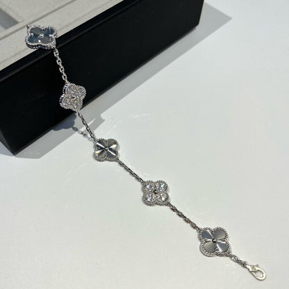 [Lunabriance]CLOVER 5 MOTIF SILVER DIAMOND BRACELET