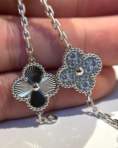 [Lunabriance]CLOVER 5 MOTIF SILVER DIAMOND BRACELET