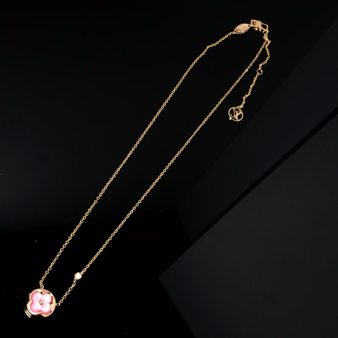 [Lunabriance]COLOR BLOSSOM PINK MOP SUN GOLD NECKLACE