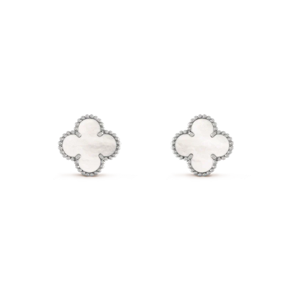 [Lunabriance]CLOVER MEDIUM 1 MOTIFS  WHITE MOP EARRINGS SILVER