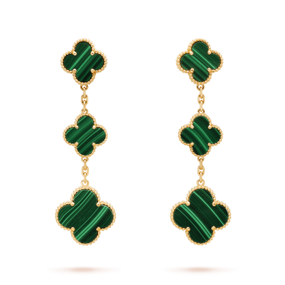 [Lunabriance]CLOVER MALACHITE 3 MOTIFS GOLD