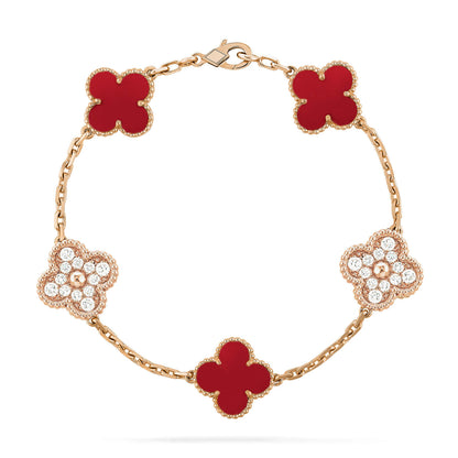 [Lunabriance]CLOVER 5 MOTIFS CARNELIAN DIAMOND BRACELET