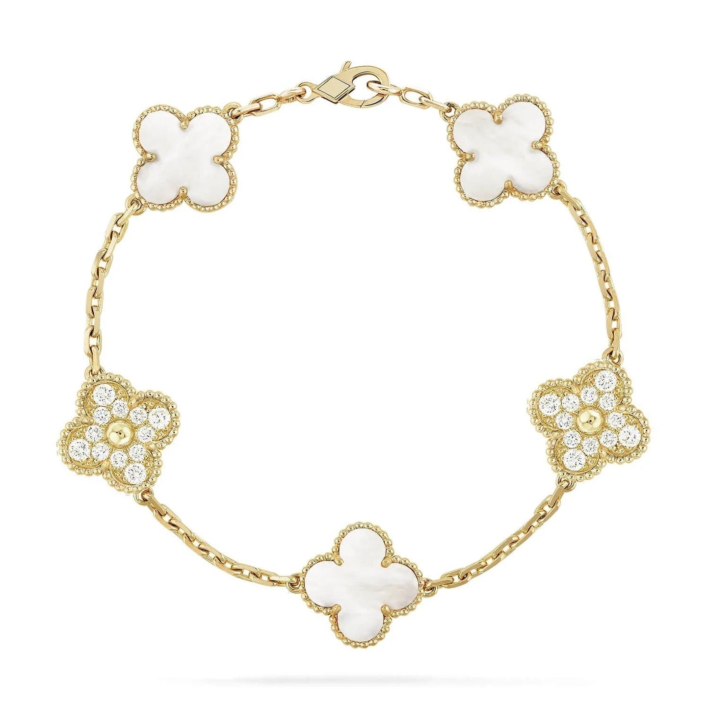 [Lunabriance]CLOVER BRACELET 5 MOTIF WHITE MOP DIAMOND