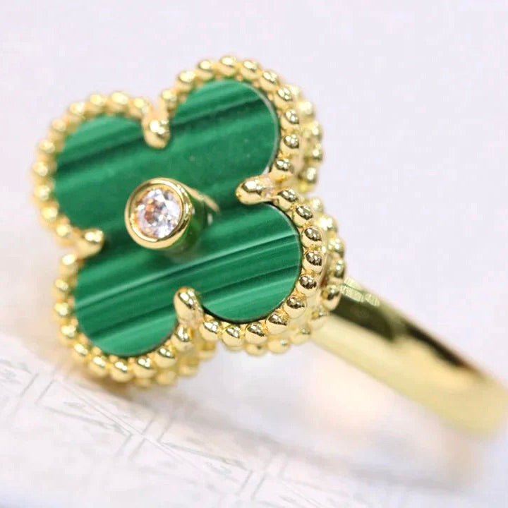 [Lunabriance]CLOVER MALACHITE RING GOLD DIAMOND