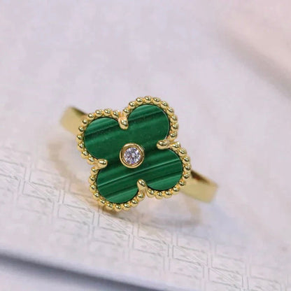 [Lunabriance]CLOVER MALACHITE RING GOLD DIAMOND