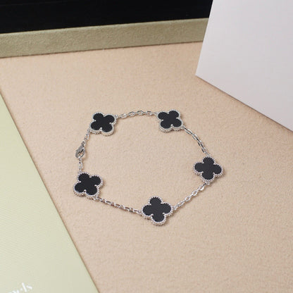 [Lunabriance]CLOVER 5 MOTIF ONYXS  BRACELET SILVER