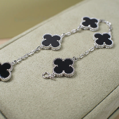 [Lunabriance]CLOVER 5 MOTIF ONYXS  BRACELET SILVER