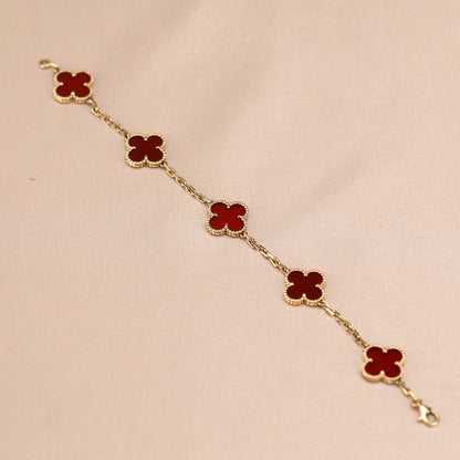 [Lunabriance]CLOVER 5 MOTIFS RED AGATE  BRACELET