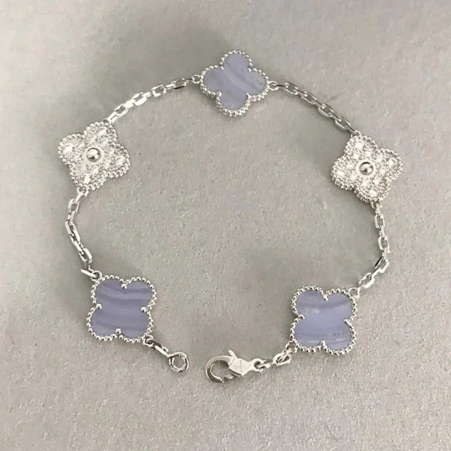 [Lunabriance]CLOVER  5 MOTIF DIAMOND PURPLE CHALCEDONY BRACELET SILVER