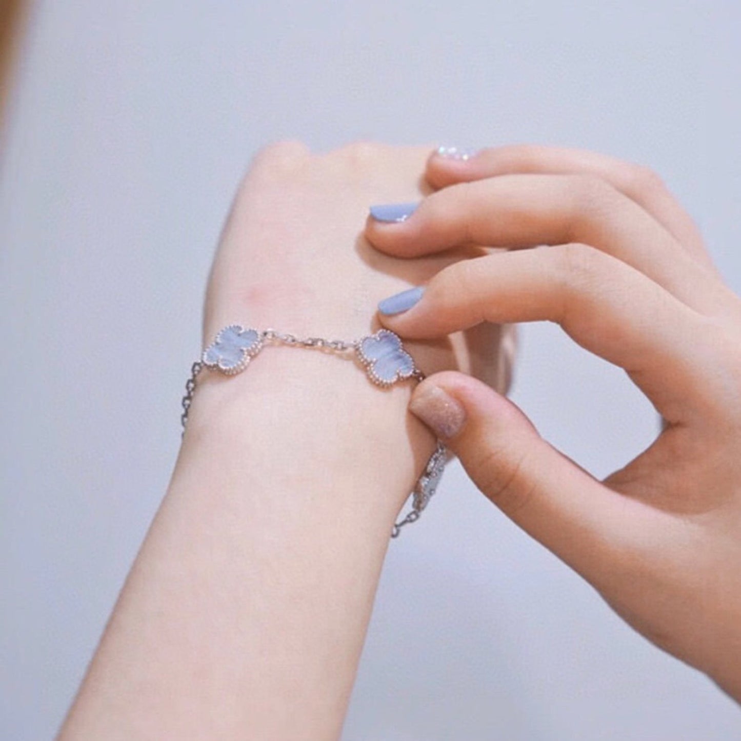 [Lunabriance]CLOVER  5 MOTIF PURPLE CHALCEDONY BRACELET SILVER