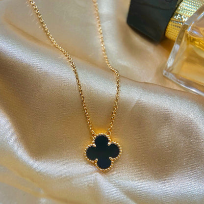 [Lunabriance]CLOVER 15MM BLACK ONYX SINGLE FLOWER NECKLACE