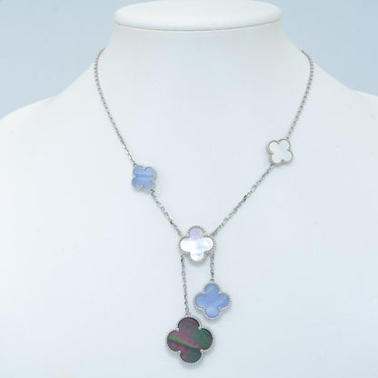 [Lunabriance]CLOVER MOP CHALCEDONY NECKLACE SILVER 6 MOTIF