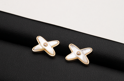 [Lunabriance]JEUX DE WHITE MOP ROSE GOLD DIAMOND EARRINGS