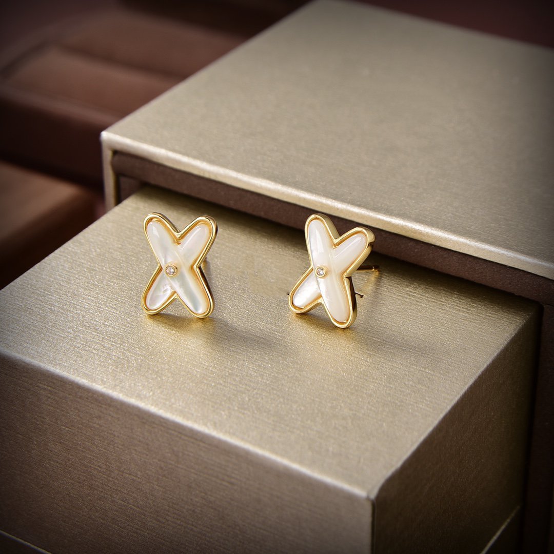[Lunabriance]JEUX DE WHITE MOP GOLD DIAMOND EARRINGS