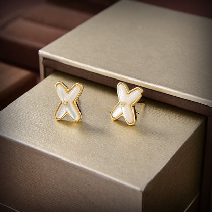 [Lunabriance]JEUX DE WHITE MOP GOLD DIAMOND EARRINGS