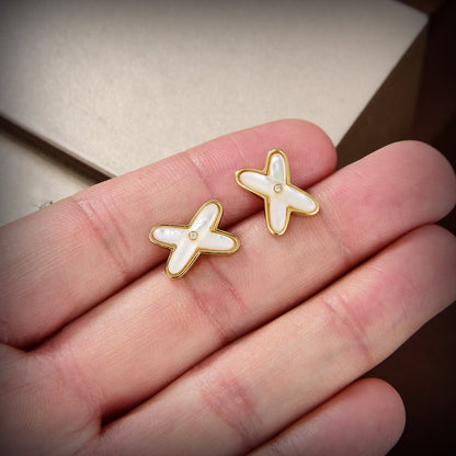 [Lunabriance]JEUX DE WHITE MOP GOLD DIAMOND EARRINGS