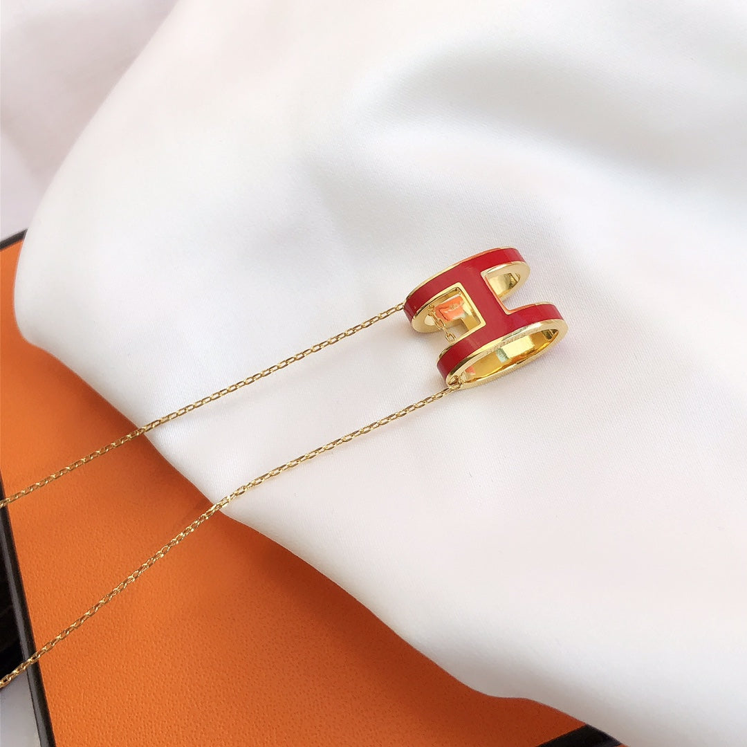 [Lunabriance]HM CLIC RED ENAMEL GOLD NECKLACE