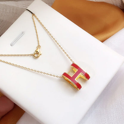 [Lunabriance]HM CLIC RED ENAMEL GOLD NECKLACE