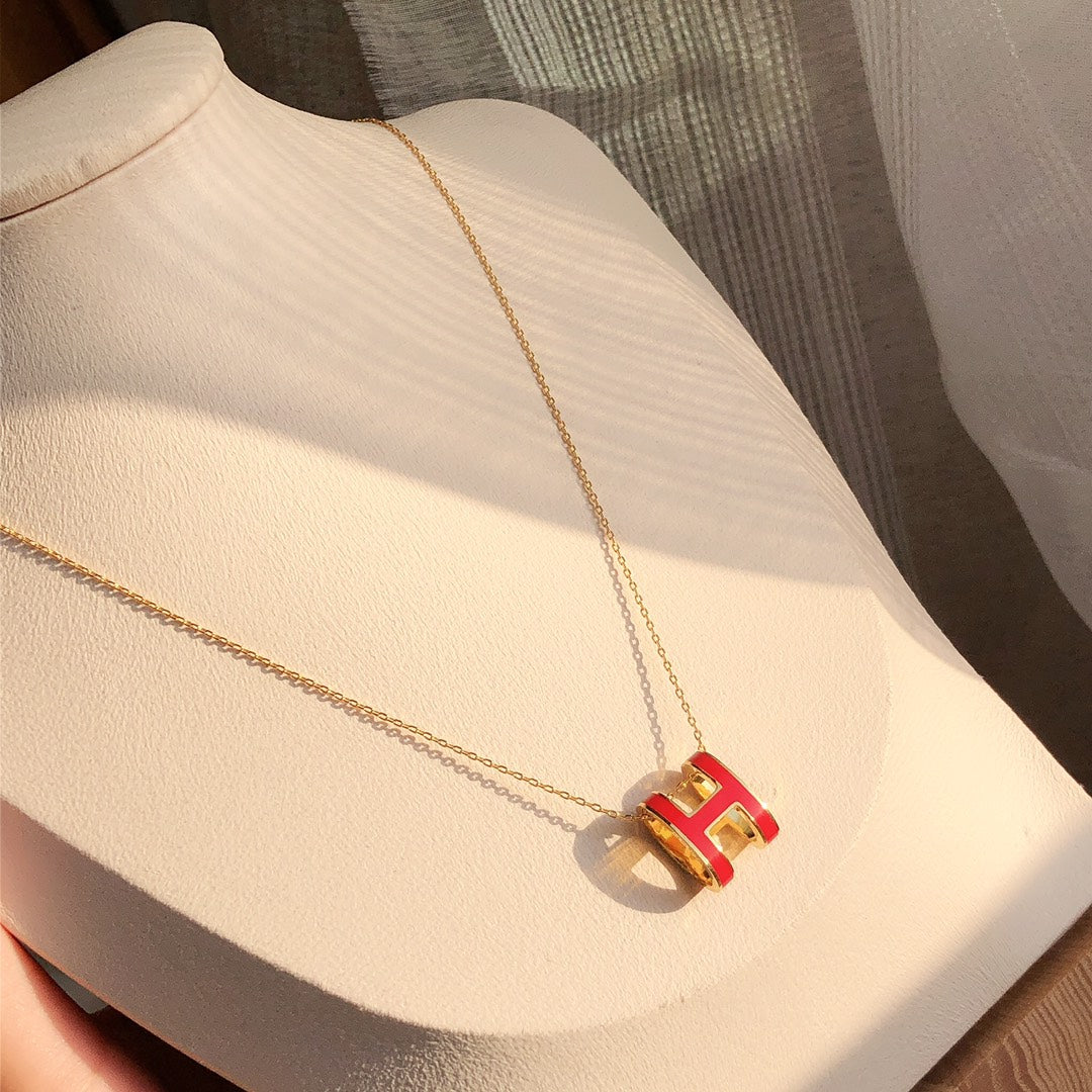 [Lunabriance]HM CLIC RED ENAMEL GOLD NECKLACE