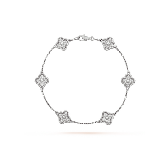 [Lunabriance]CLOVER 6 MOTIF SILVER DIAMOND BRACELET